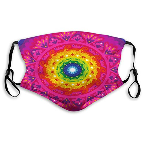 Comfortable Windproof mask,Purple Mandala?Hippie Circular Rainbow Spiral Inside Ethnic Asian Figure Hipster Artwork?Multicolor,Printed Facial decorations for adult