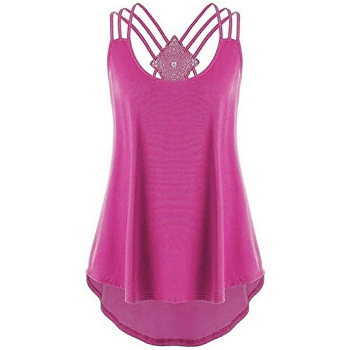 ZEFOTIM Ladies' Bandages Sleeveless Vest Top High Low Tank Top Notes Strappy Tank Tops-HotPink,- ZEFOTIM Ladies' Bandages Sleeveless Vest Top High Low Tank Top Notes Strappy Tank Tops-HotPink,-