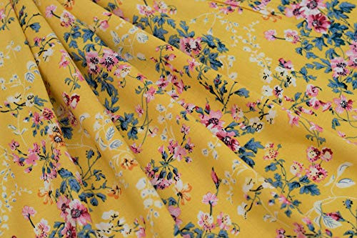 Fabric Merchants Rayon Challis Floral Fabric by The Yard, Yellow/Pink 3 Yards Fabric Merchants Rayon Challis Floral Fabric by The Yard, Yellow/Pink 3 Yards