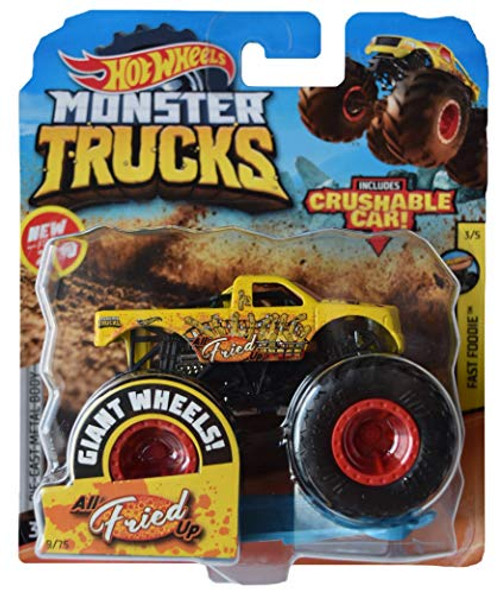 Hot Wheels Monster Trucks All Fried Up Includes Crushable Car, Yellow Hot Wheels Monster Trucks All Fried Up Includes Crushable Car, Yellow