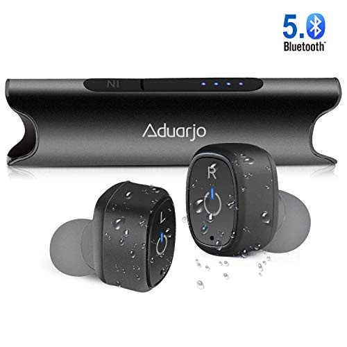 True Wireless Earbuds, Aduarjo Bluetooth Headphones Wireless Earphones Bluetooth 5.0 TWS Cordless Headphones IPX7 Waterproof Stereo Hi-Fi Sound Earphone with Mic Charging Case