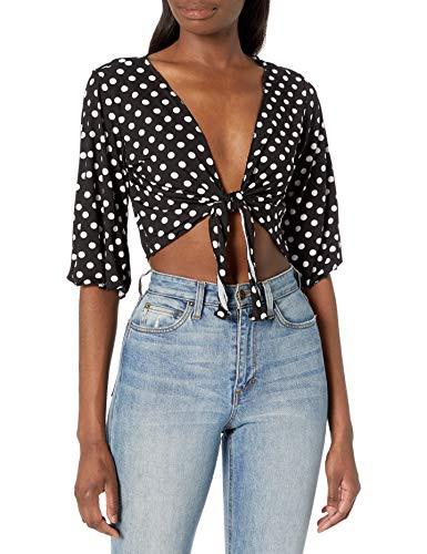 Star Vixen Women's 3/4 Sleeve Tiefront Shrug, Black/White dot, S