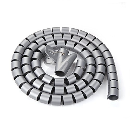 NA 15mm Flexible Cable Organizer Spiral Tube Cable Cable wrap Computer Manage Cable Gray 10 feet with Clip