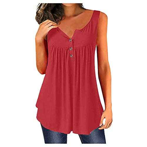 Womens Tank Tops Summer,Women's Summer Casual Tank Top Blouses Henley V Neck Button Up Tunic Tops Ruffle Flowy Sleeveless Swing T Shirts