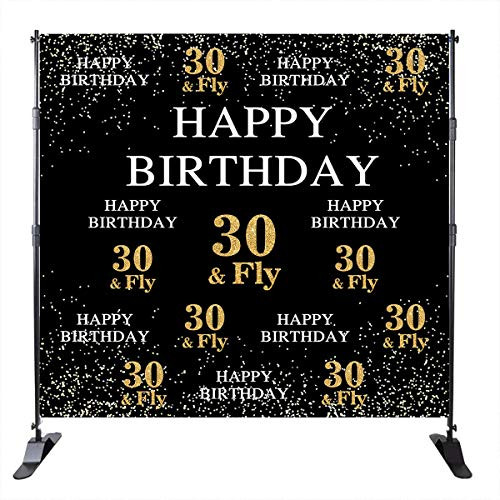 Mehofoto Happy 30th Birthday Backdrop Golden Light Decoration 30 Fly Repeat Distribution Backdrops Party Banner Decoration 8X8ft Vinyl Adult Custom Photo Studio Prop Photo Booth Banner Decor