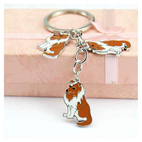 Kytrun Dog Lover Shetland Sheepdog Keychain Zinc Alloy Car Key Chain Pet Metal Key Ring Bag Best Gifts for Friends White