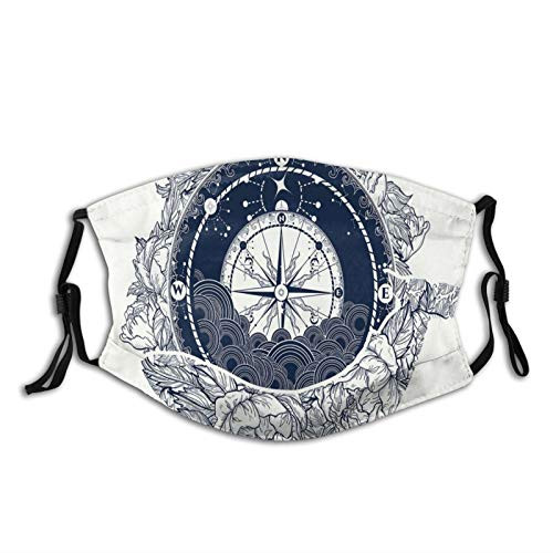 Antique Marine Compass and Floral Whale Figure Mystical Victorian Vintage,Dustproof Windproof Face Mask,Reusable,Washable Cloth,Face Cover,Cover for Dust Men Women