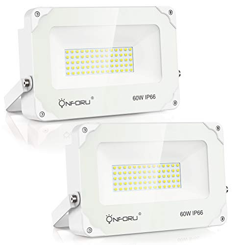 Onforu 2 Pack 60W LED Flood Light, 6000lm Super Bright Security Lights, 5000K Daylight White, IP66 Waterproof Outdoor Landscape Floodlight for Yard, Garden, Playground, Party. (White Housing) Onforu 2 Pack 60W LED Flood Light, 6000lm Super Bright Security Lights, 5000K Daylight White, IP66 Waterproof Outdoor Landscape Floodlight for Yard, Garden, Playground, Party. (White Housing)