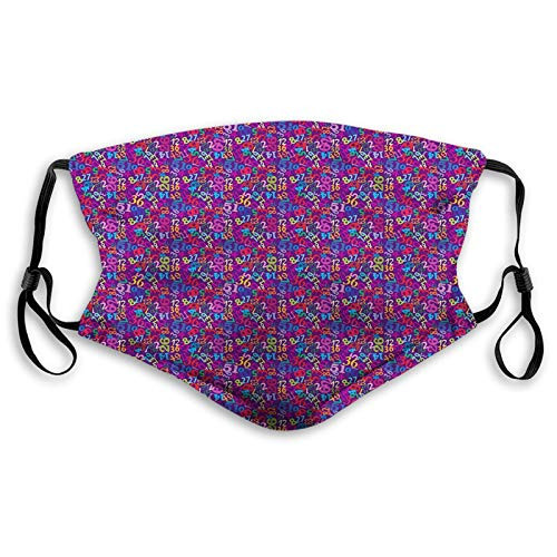 Comfortable Funny Mask Numbers Colorful Abstract Mathematical Purple Backdrop Education Counting Theme Multicolor Printed Facial Decorations For Man Woman