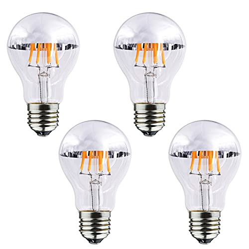 Lxcom Lighting Half Chrome Light Bulb 6W -60 Watt Equivalent- Dimmable A60 Half Silver Reflected Light Warm White 2700K Decorative LED Edison Bulb E26 E27 Base Silver Tipped Mirror Bulbs,4 Pack Lxcom Lighting Half Chrome Light Bulb 6W -60 Watt Equivalent- Dimmable A60 Half Silver Reflected Light Warm White 2700K Decorative LED Edison Bulb E26 E27 Base Silver Tipped Mirror Bulbs,4 Pack