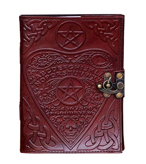 Handmade Leather Journal Ouija Design Wiccan Blank Book of Shadows Journal with Lock Clasp Witchcraft Pagan Celtic Spell Book Witch grimoire Third Eye Writing Notebook 8x6 Inches