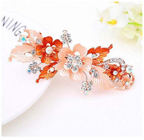 Pudwy Tiara Floral Women Crystal Hair Clip Headwear Accessories Flower Barrettes Cute Hairpin Wedding Girl Hair Hairpin Decoration Orange
