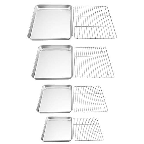 TeamFar Baking Sheet with Rack Set of 8, Cookie Sheet Baking Pans Stainless Steel Bakeware with Cooling Rack Set, Non Toxic & Healthy, Mirror Finish & Rust Free, Easy Clean & Dishwasher Safe TeamFar Baking Sheet with Rack Set of 8, Cookie Sheet Baking Pans Stainless Steel Bakeware with Cooling Rack Set, Non Toxic & Healthy, Mirror Finish & Rust Free, Easy Clean & Dishwasher Safe