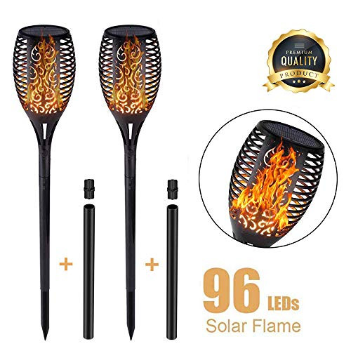 Walensee Solar Lights Outdoor Upgraded, Waterproof Flickering Flames Torch Lights Outdoor Solar Spotlights Landscape Decoration Lighting 96 LED Dusk to Dawn Auto On/Off Security Torch Light (2 Pack)