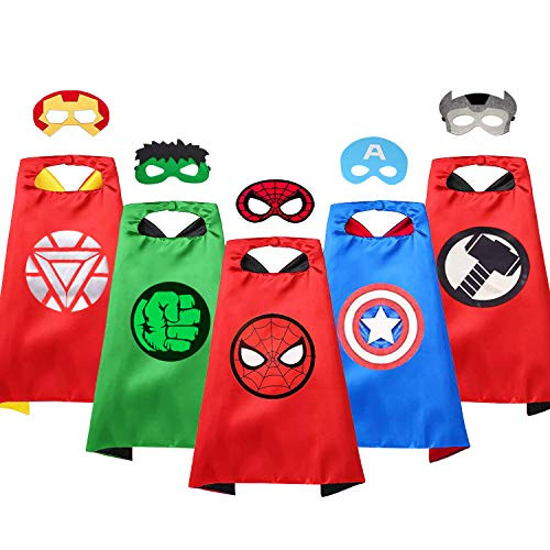 VOSOE Superhero Capes with Masks Cosplay Costumes Birthday Party Christmas Halloween Dress up Gift for Kids -Hulk 5 Sets-