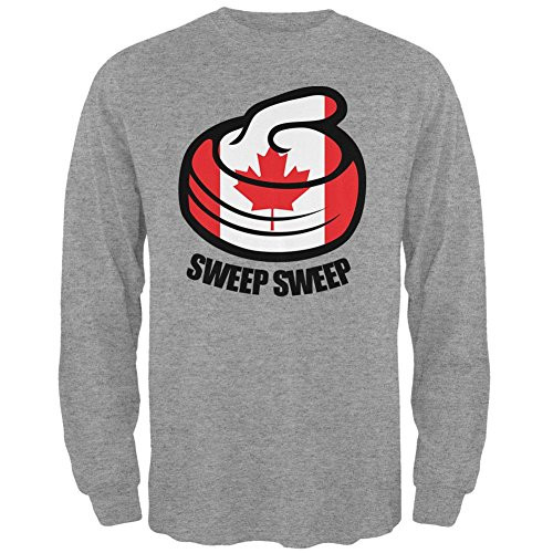 Old Glory Winter Sports Flag Curling Sweep Sweep Canada Mens Long Sleeve T Shirt Light Heather Grey MD