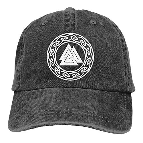 Vikings Mjolnir and Rune Wheel Norse Mythology Symbol3 Woman's Men Cap Washed Vintage Cowboy Hat Vintage Hats Black