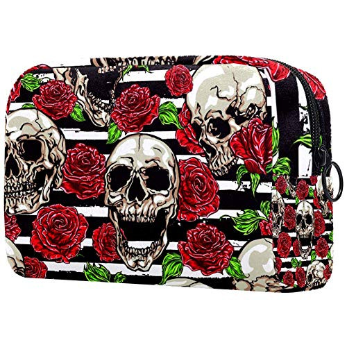 Inhomer Cosmetic Bag for Women Black White Stripes Skull Rose Travel Makeup Case Handy Pouch Organizer Toiletry Bag Gifts Inhomer Cosmetic Bag for Women Black White Stripes Skull Rose Travel Makeup Case Handy Pouch Organizer Toiletry Bag Gifts
