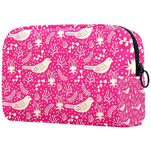 Inhomer Cosmetic Bag for Women Red Birds With Floral Travel Makeup Case Handy Pouch Organizer Toiletry Bag Gifts