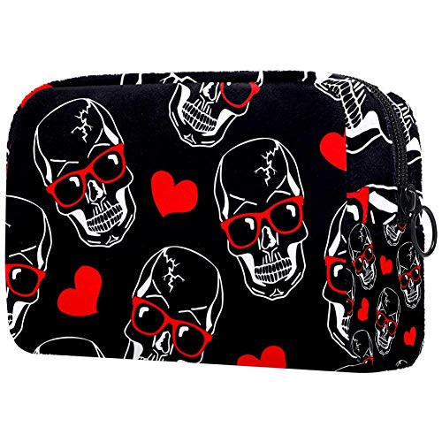 Inhomer Cosmetic Bag for Women Skull With Red Glasses Heart Travel Makeup Case Handy Pouch Organizer Toiletry Bag Gifts Inhomer Cosmetic Bag for Women Skull With Red Glasses Heart Travel Makeup Case Handy Pouch Organizer Toiletry Bag Gifts