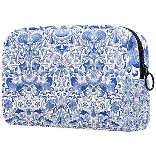Inhomer Cosmetic Bag for Women Chinese Blue Flower Pattern Travel Makeup Case Handy Pouch Organizer Toiletry Bag Gifts