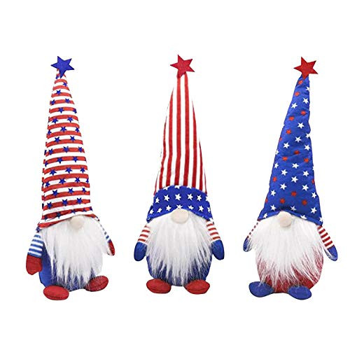 3PC Patriotic Gnome Plush Decoration Standing Figurine Decor Gift, Handmade Elf Scandinavian Tomte Household Ornaments, Independence Day/Flag Day /Memorial Day/ Veterans Day Dolls