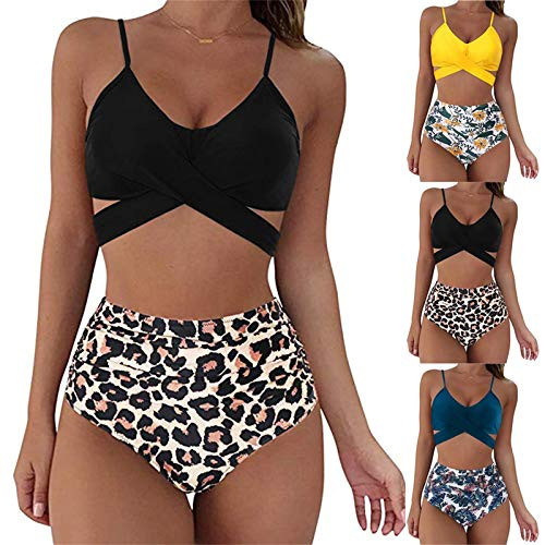 Summer Womens Criss Cross High Waisted Swimsuits Bandage Bikini Wrap Top Swimwear Athletic Sexy Two Piece Bathing Suit