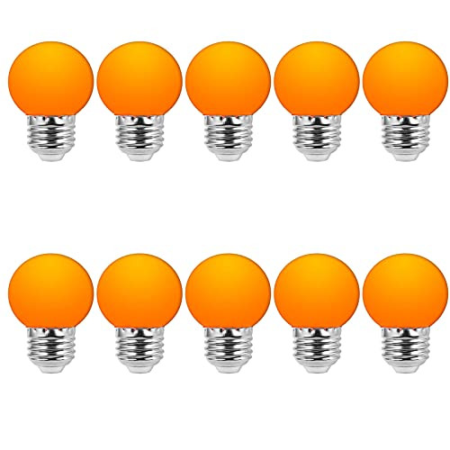 Lxcom Lighting 10 Pack LED Orange Light Bulb G45 LED Color Bulb 1W Globe Bulbs Colored Night Light Bulb E26/E27 Medium Base Decorative String Lights Bulbs for Wedding Party Home Decoration-Orange-