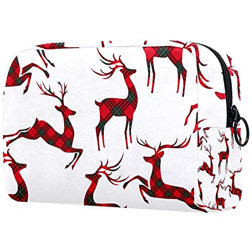Women Makeup Bag,Cosmetic Storage Bag Red Plaid Deer for Travel,Cosmetics Organizer Women Makeup Bag,Cosmetic Storage Bag Red Plaid Deer for Travel,Cosmetics Organizer