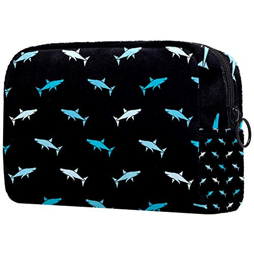 Inhomer Cosmetic Bag for Women Blue Sharks Pattern Travel Makeup Case Handy Pouch Organizer Toiletry Bag Gifts