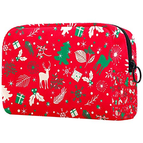 Inhomer Cosmetic Bag for Women Merry Christmas Tree Leaves and Deer On A Red Travel Makeup Case Handy Pouch Organizer Toiletry Bag Gifts Inhomer Cosmetic Bag for Women Merry Christmas Tree Leaves and Deer On A Red Travel Makeup Case Handy Pouch Organizer Toiletry Bag Gifts