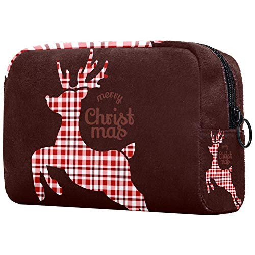 Inhomer Cosmetic Bag for Women Red Lattice Christmas Deer Travel Makeup Case Handy Pouch Organizer Toiletry Bag Gifts Inhomer Cosmetic Bag for Women Red Lattice Christmas Deer Travel Makeup Case Handy Pouch Organizer Toiletry Bag Gifts