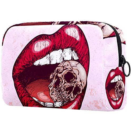 Inhomer Cosmetic Bag for Women Red Lip with Skull Travel Makeup Case Handy Pouch Organizer Toiletry Bag Gifts Inhomer Cosmetic Bag for Women Red Lip with Skull Travel Makeup Case Handy Pouch Organizer Toiletry Bag Gifts