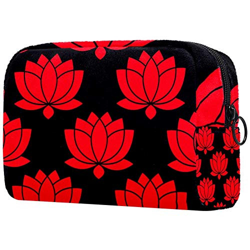 Inhomer Cosmetic Bag for Women Red Lotus Pattern Travel Makeup Case Handy Pouch Organizer Toiletry Bag Gifts Inhomer Cosmetic Bag for Women Red Lotus Pattern Travel Makeup Case Handy Pouch Organizer Toiletry Bag Gifts