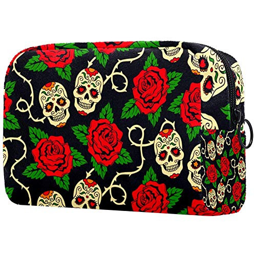 Inhomer Cosmetic Bag for Women Sugar Skulls With Red Rose Travel Makeup Case Handy Pouch Organizer Toiletry Bag Gifts Inhomer Cosmetic Bag for Women Sugar Skulls With Red Rose Travel Makeup Case Handy Pouch Organizer Toiletry Bag Gifts