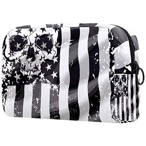 Inhomer Cosmetic Bag for Women Black American Flag Skull Travel Makeup Case Handy Pouch Organizer Toiletry Bag Gifts Inhomer Cosmetic Bag for Women Black American Flag Skull Travel Makeup Case Handy Pouch Organizer Toiletry Bag Gifts