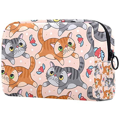 Inhomer Cosmetic Bag for Women Cats With Red Heart Travel Makeup Case Handy Pouch Organizer Toiletry Bag Gifts Inhomer Cosmetic Bag for Women Cats With Red Heart Travel Makeup Case Handy Pouch Organizer Toiletry Bag Gifts