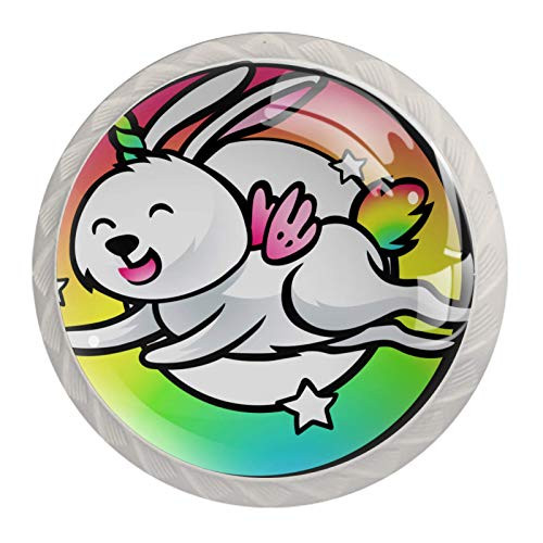 Unicorn Rabbit Drawer Knob Pull Handle Crystal Glass Cabinet Pulls Knobs for Dressers Wardrobes Bedside Table Nightstand Bookcase, 4 Pieces