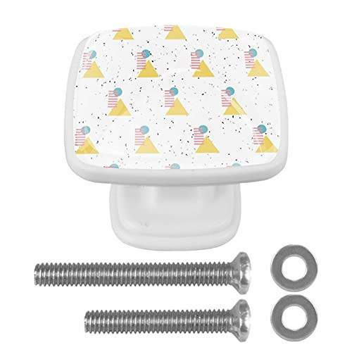 Retro Geometric Vector Pattern 4-Pack Crystal Glass Cabinet Knobs Crystal Glass Pulls Handles Knobs for Dresser Drawers Door with Screws for Dressers Wardrobes Bedside Table Nightstand Bookcase,