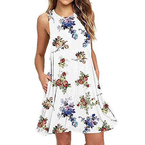 Summer Dresses for Women Casual Beach Dress Women's Dress Casual O-Neck Summer Floral Printing Sleeveless Tank Dress White Summer Dresses for Women Casual Beach Dress Women's Dress Casual O-Neck Summer Floral Printing Sleeveless Tank Dress White