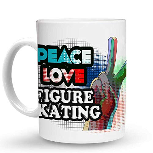 Makoroni - PEACE LOVE FIGURE SKATING - 11 Oz. Unique Ceramic Coffee Cup, Coffee Mug