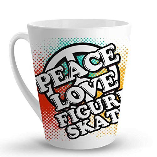 Makoroni - PEACE LOVE FIGURE SKATE - 12 Oz. Unique Ceramic Coffee Cup, LATTE MUG
