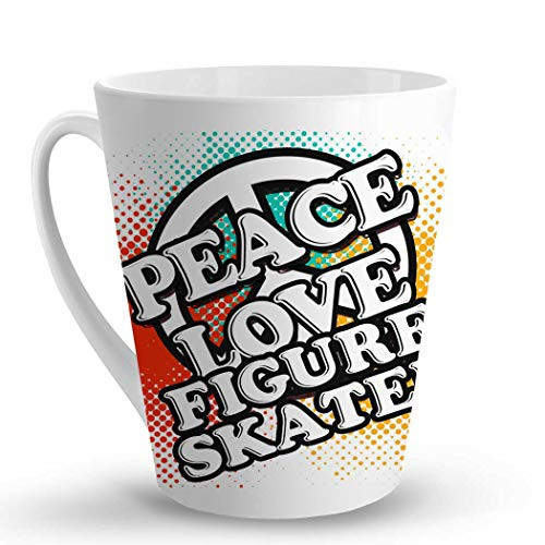 Makoroni - PEACE LOVE FIGURE SKATER - 12 Oz. Unique Ceramic Coffee Cup, LATTE MUG
