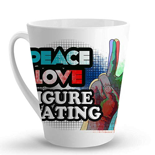 Makoroni - PEACE LOVE FIGURE SKATING - 12 Oz. Unique Ceramic Coffee Cup, LATTE MUG
