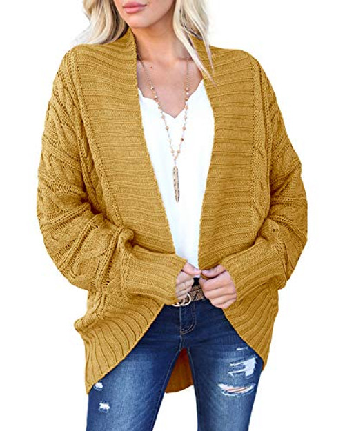 Ferrtye Womens Oversized Chunky Open Front Cardigan Sweaters Cable Knit Long Sleeve Outwear Coats Yellow