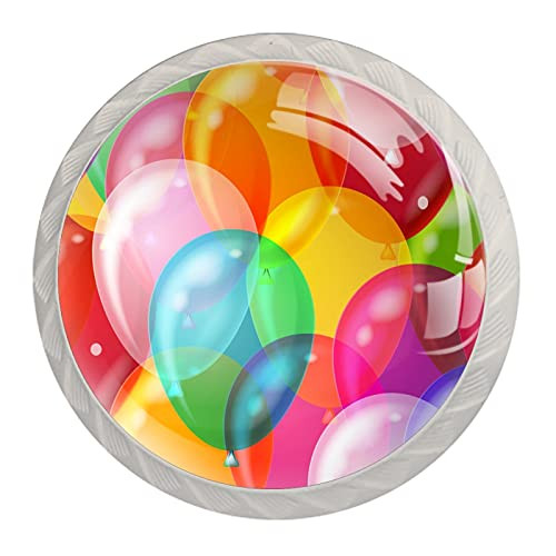 Watercolor Colorful Balloon Pattern 4pcs Crystal Glass Cabinet Knobs Crystal Glass Pulls Handles Knobs for Dresser Drawers Door with Screws for Dressers Wardrobes Bedside Table Nightstand Bookcase,