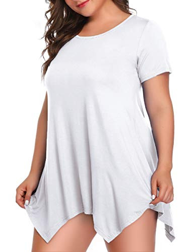 BELAROI Womens Plus Size Clothing Basic Solid Asymmetrical Tunic Top Loose Fit Short Sleeve T Shirt-3X,White-