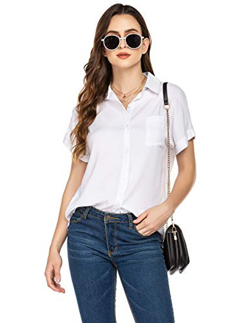 Hotouch Womens Collared Shirt Loose Casual Blouse Button Up Collared Shirt White L Hotouch Womens Collared Shirt Loose Casual Blouse Button Up Collared Shirt White L