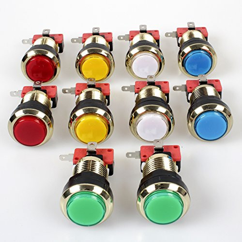 EG STARTS 10 Pieces/lot Gold-Plated LED Illuminated Push Button 30mm Holes Gilded Buttons with Micro Switch for Arcade Video Games Machine Jamma Parts 12V Lamp Lights