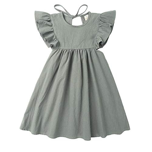 Toddler Baby Girl Dress Summer Cotton Linen Ruffle Halter Sleeveless Kids Casual Beach Party Dresses 2-7 Years -Green, 6-Years-